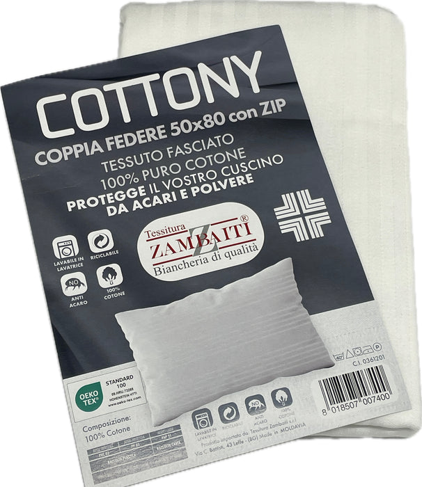 Sotto federa da cuscino letto con zip 100% cotone fasciato